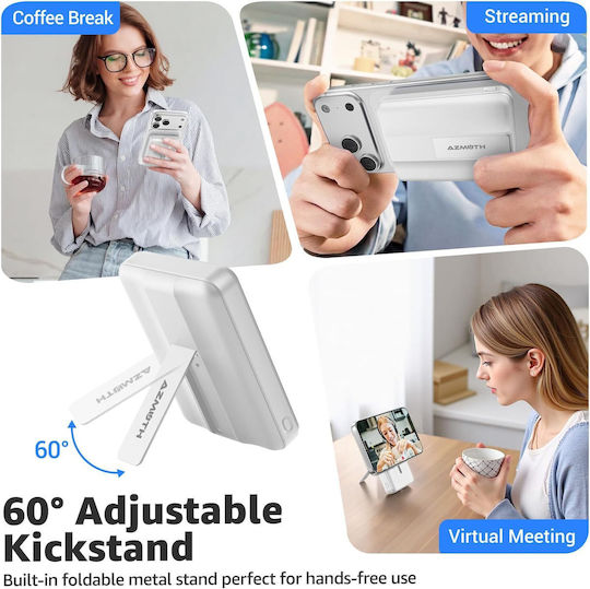 ET-W1P MagSafe Power Bank 10000mAh 15W With USB-A Output Port And 2 USB-C Output Ports White