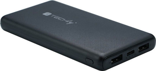 Techly 362541 Power Bank 10000mAh με 2 Θύρες USB-A και Θύρα USB-C Μαύρο