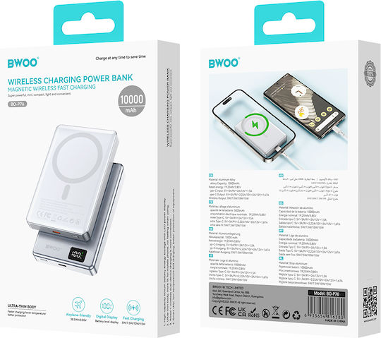 BWOO P76 Power Bank 10000mAh 20W με Θύρα USB-C Power Delivery Μαύρο