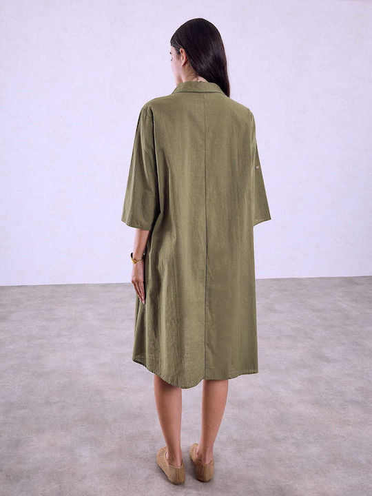Celestino Damenkleid Asymmetrisch Klassischer Ausschnitt Khaki