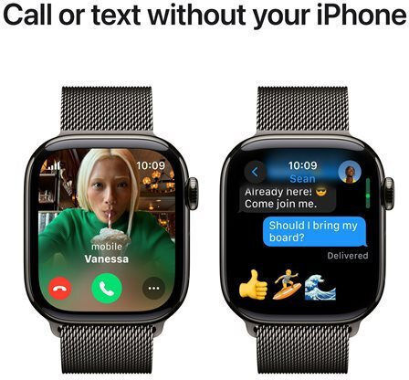 Apple Apple Watch Series 10 Cellular Titanium 46mm Wasserdicht mit eSIM und Herzfrequenzmesser (Slate - Milanese Loop Slate - S/M)