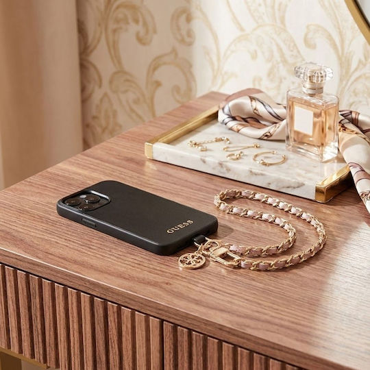 Guess Universal Hand Strap Saffiano Chain 4G Charm Wrist Strap for Mobile Phones Rose Gold