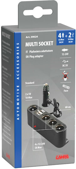 Lampa Car Charger 60W 1A with Ports: 2xUSB 4xLighter with Cable Embedded