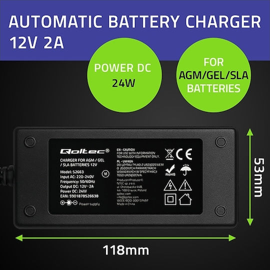 Qoltec Φορτιστής Μπαταρίας Αυτοκινήτου 12V
