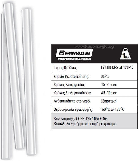 Benman Hot Glue Stick 12106 Transparent 11.2mm 33pcs