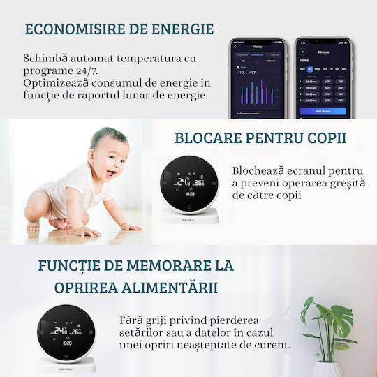 Termostat Digital de Cameră Smart cu Ecran Tactil și Wi-Fi
