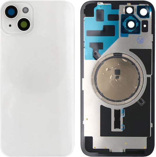 Apple Iphone 14 Back Glass Large Hole + Lens + Magsafe Starlight White Oem Logo