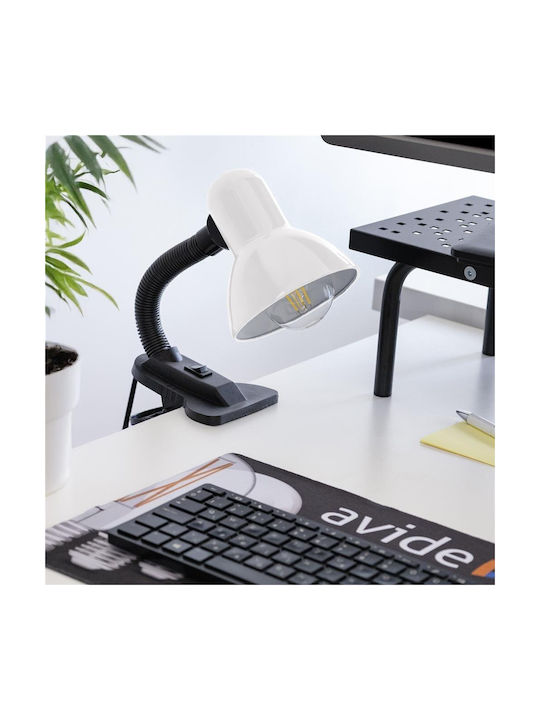 Avide Office Lamp for Socket E27 and Clip in White Color