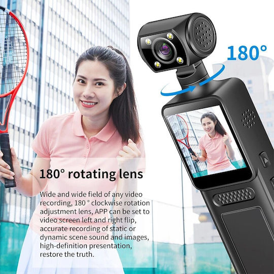 Cameră Video 4K Ultra HD Likesmart Bodycam Flash LED Ecran 1.3" Unghi de Filmare 140° Rotație 180° WiFi Baterie 1500mAh USB Type-C