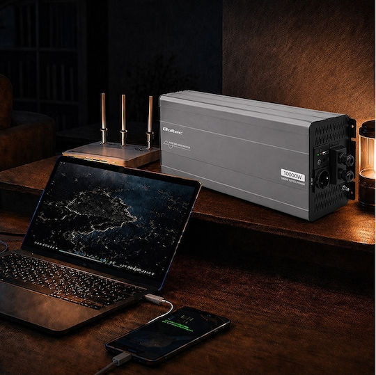 Qoltec Μετατροπέας Τάσης Pure Sine Wave 12v 230v 3000w 6000w Lcd Usb Usb-c Συμβατός Lifepo4 Agm Gel