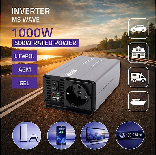 Qoltec Inverter Αυτοκινήτου Τροποποιημένου Ημιτόνου 500W για Μετατροπή 12V DC σε 230V AC