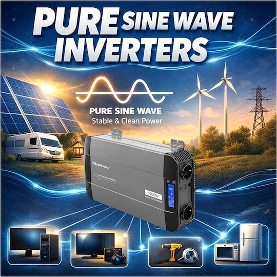 Qoltec Inverter Αυτοκινήτου Καθαρού Ημιτόνου 1500W για Μετατροπή 12V DC σε 230V AC