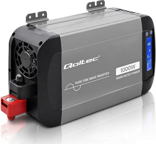 Qoltec Μετατροπέας Τάσης Pure Sine Wave 12v 230v 500/1000w Lcd Usb Usb‑c Συμβατός Lifepo4 Gel Agm