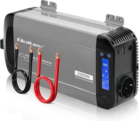 Qoltec Auto-Stromwandler Reine Sinuswelle 12v 230v 1000/2000w Lcd Usb Usb-c kompatibel Lifepo4 Gel Agm