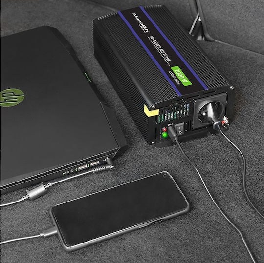 Qoltec Inverter Αυτοκινήτου Τροποποιημένου Ημιτόνου 2000W για Μετατροπή 12V DC σε 230V AC