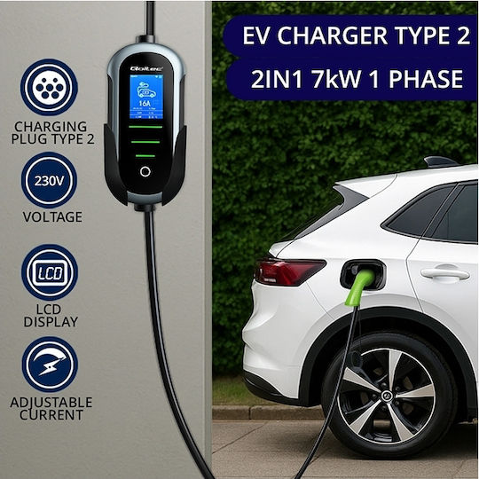 Qoltec Φορητός Σταθμός Φόρτισης 7kW με Ενσωματωμένο Καλώδιο Type 2