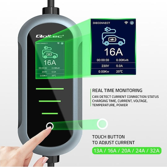 Qoltec Φορητός Σταθμός Φόρτισης 7kW με Ενσωματωμένο Καλώδιο Type 2