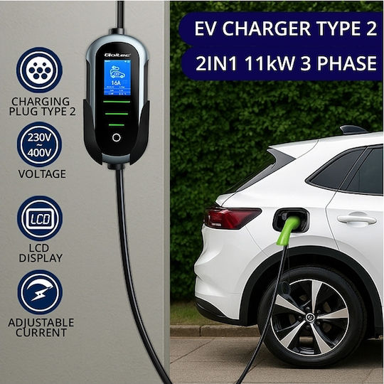 Qoltec Φορητός Σταθμός Φόρτισης 11kW με Ενσωματωμένο Καλώδιο Type 2