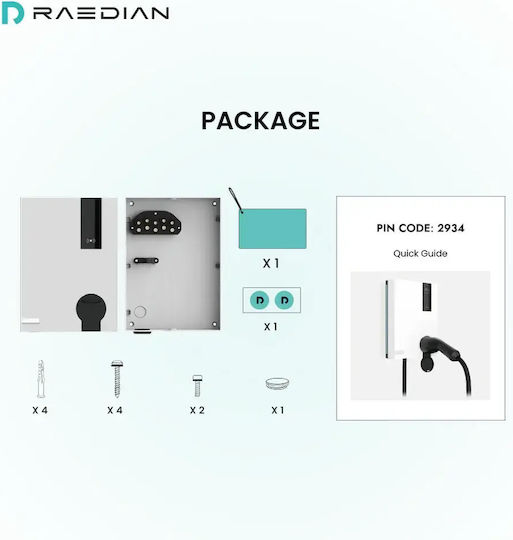 Raedian Wall Mounted Three-Phase Charging Station 22kW with Built-in Type 2 Cable