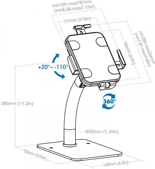 Manhattan Tablet Stand Desktop Until 7.9" White