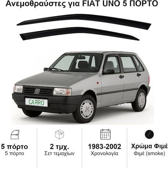 Heko Σετ Ανεμοθραύστες Αυτοκινήτου Μπροστινοί Σκούρο Φιμέ για Fiat Uno 2τμχ