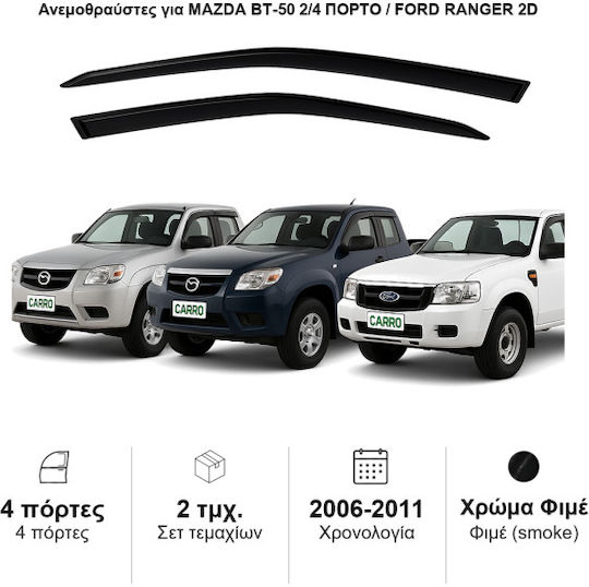 Heko Set of Windbreakers Front Car Dark Fime for Ford Ranger Mazda BT-50 2pcs
