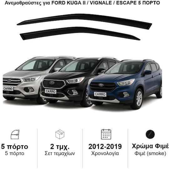 Heko Set of Windbreakers Front Car Dark Fime for Ford Kuga 2pcs