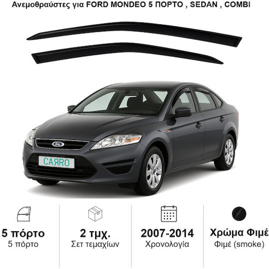 Heko Σετ Ανεμοθραύστες Αυτοκινήτου Μπροστινοί Σκούρο Φιμέ για Ford Mondeo 2τμχ