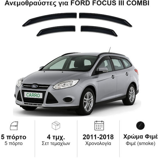 Heko Σετ Ανεμοθραύστες Αυτοκινήτου Μπροστινοί και Πίσω Σκούρο Φιμέ για Ford Focus 4τμχ