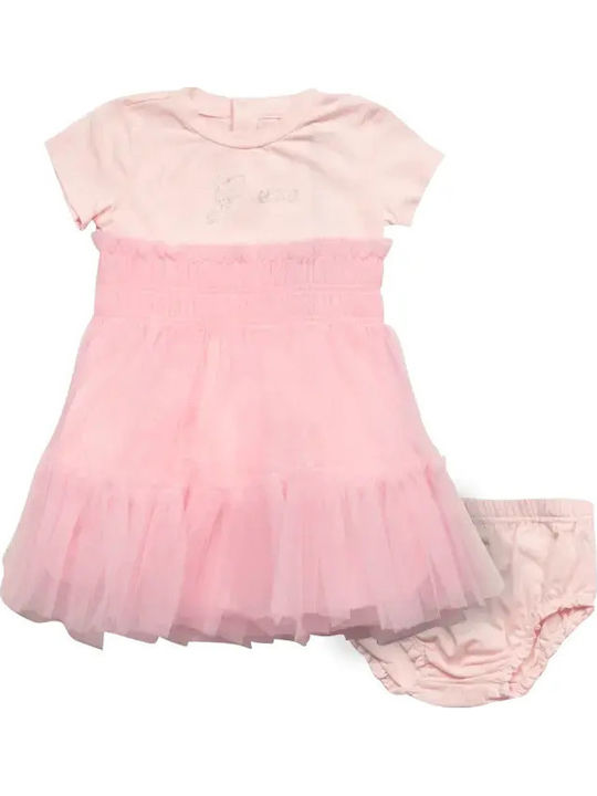 Girls Dress Short Sleeve Tulle Set with Panty Pink