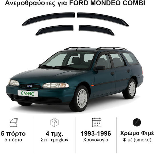 Heko Σετ Ανεμοθραύστες Αυτοκινήτου Μπροστινοί και Πίσω Σκούρο Φιμέ για Ford Mondeo 4τμχ