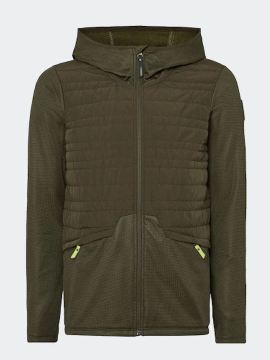 Athmos Men's Fleece Hooded Cardigan with Zipper Khaki