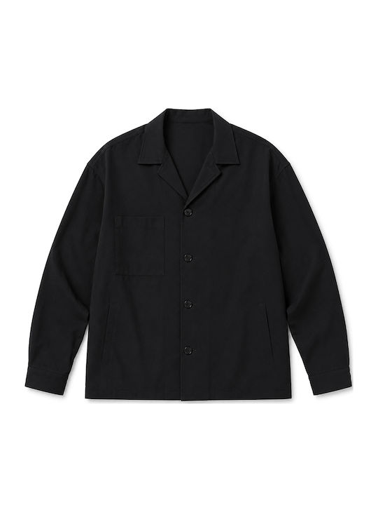 Μακρυμάνικo Overshirt σε Κανονική Γραμμή Μαυρο