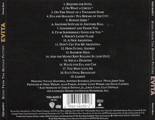 Andrew Lloyd Webber Tim Rice Evita Music From Motion Picture Cd