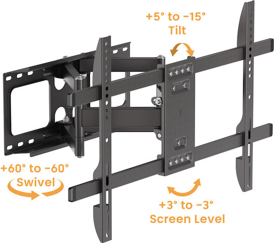 Brateck LPA69-466W Wall Mounted TV Mount with Extension Arm up to 86" and 60kg Silver