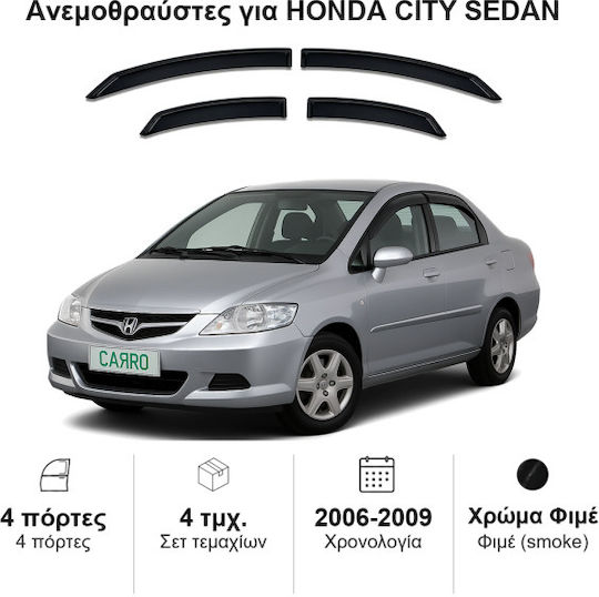Heko Set of Windbreakers Front and Rear Car Dark Fime for Honda City 4pcs