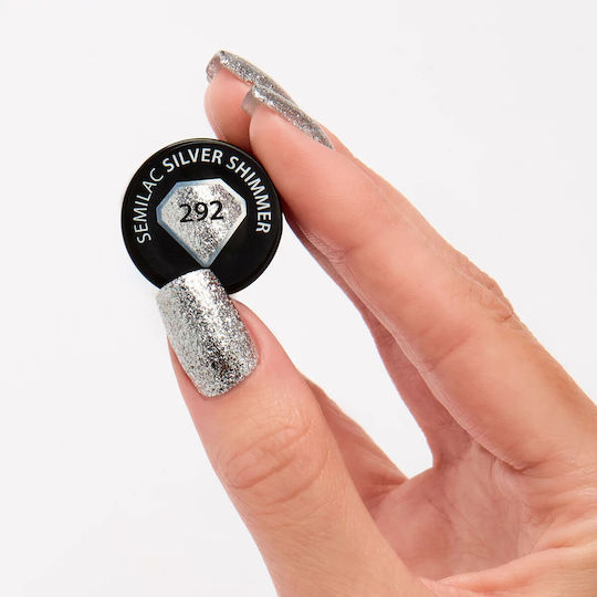 Semilac Полутраен лак за нокти 292 Silver Shimmer с Брокат 7 мл