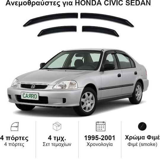 Heko Set of Windbreakers Front and Rear Car Dark Fime for Honda Civic 4D 1996-2000 4pcs