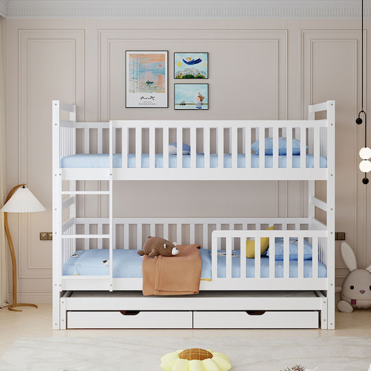 Triplon Kinderbett Koje Einzeln mit Stauraum mit Matratze mit Schiebebett Weiß 90x190cm