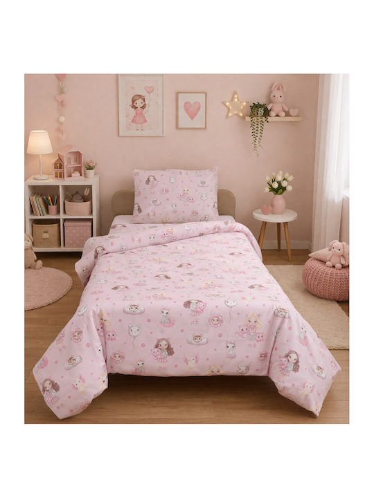Viopros Viopros Coverlet Set Single Cotton Pink 160x240cm 2 Pieces