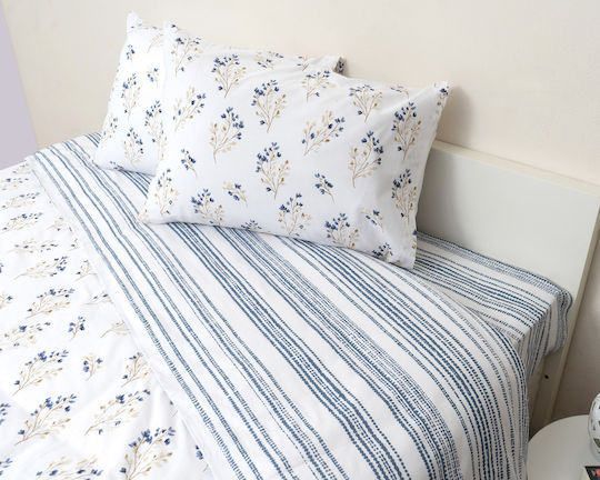 Viopros Veroniki Coverlet Set Semi-Double Cotton White-Blue 180x240cm 2 Pieces