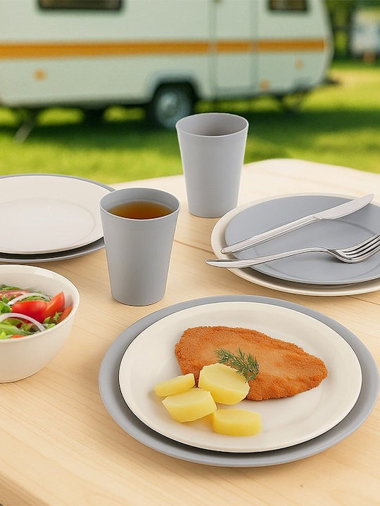 Orion Sandy Shallow Plastic Grey Serving Plate with Diameter 23.5cm 6 Pieces