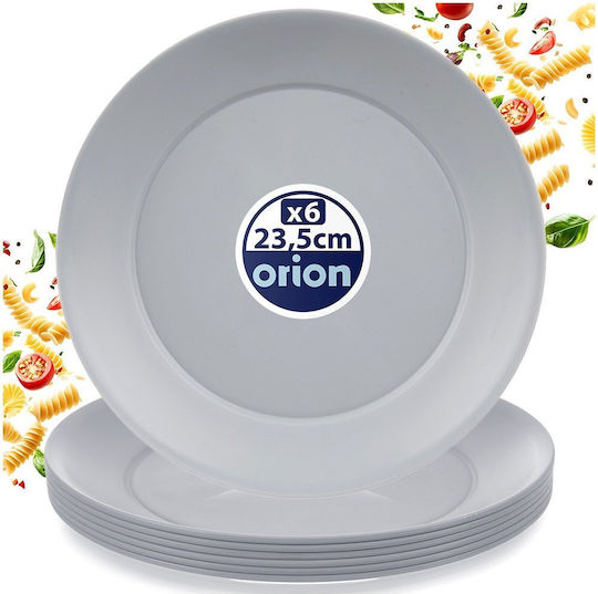Orion Sandy Πιάτο Ρηχό Πλαστικό Γκρι με Διάμετρο 23.5cm 6τμχ
