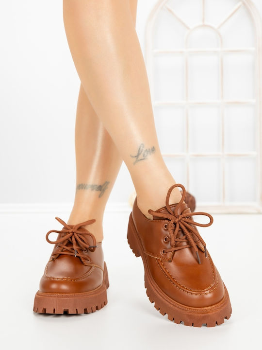 Δερμάτινα Γυναικεία Oxfords σε Καφέ Χρώμα
