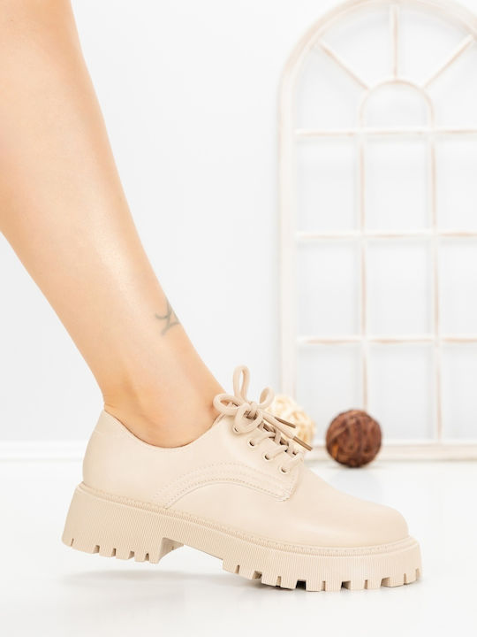 Δερμάτινα Γυναικεία Oxfords σε Μπεζ Χρώμα
