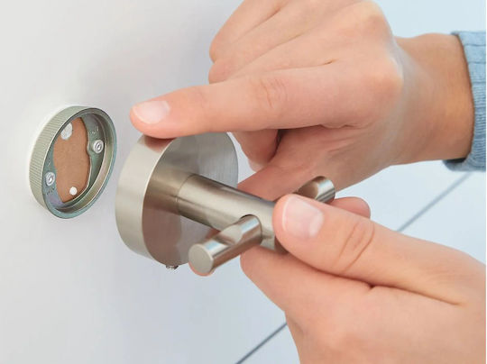 Tesa Moon Bathroom Hook Single with Screws Inox Grey