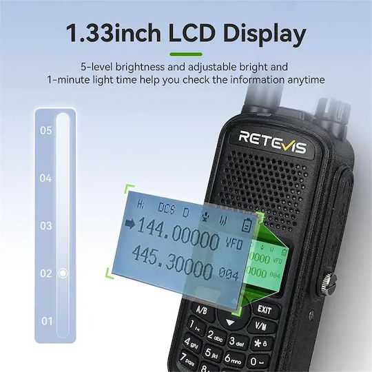 Retevis A61 CB- und Zwei-Wege-Funkgerät UHF/VHF 5W mit Monochrom-Display