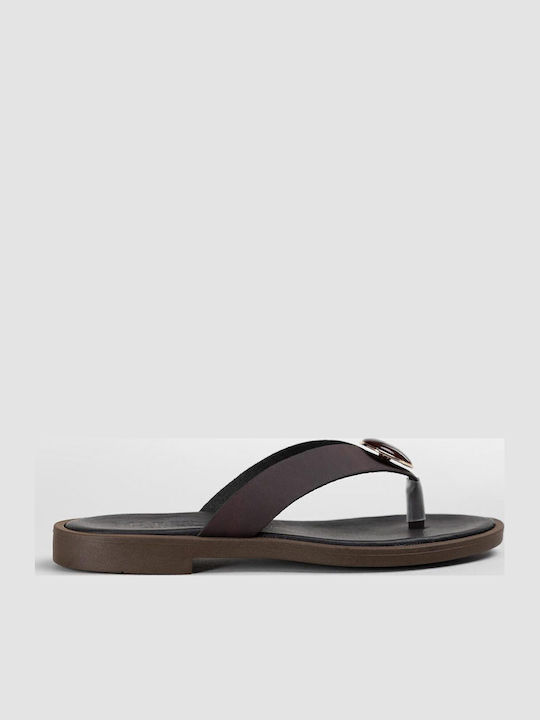 Leather Women's Flat Sandals Brown
