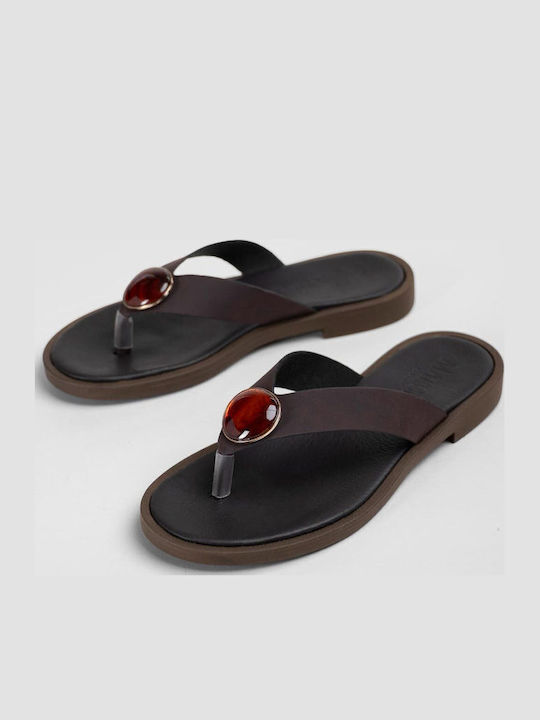 Leather Women's Flat Sandals Brown