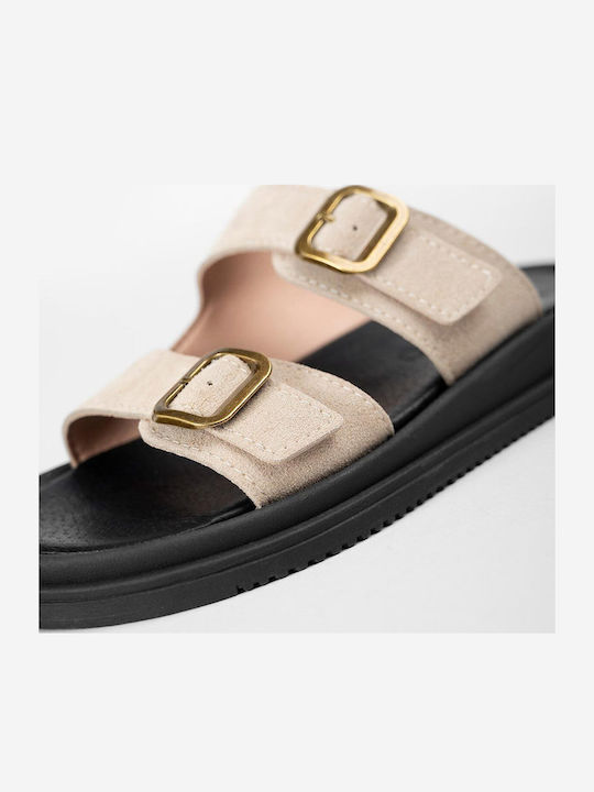 Leather Women's Flat Sandals Beige
